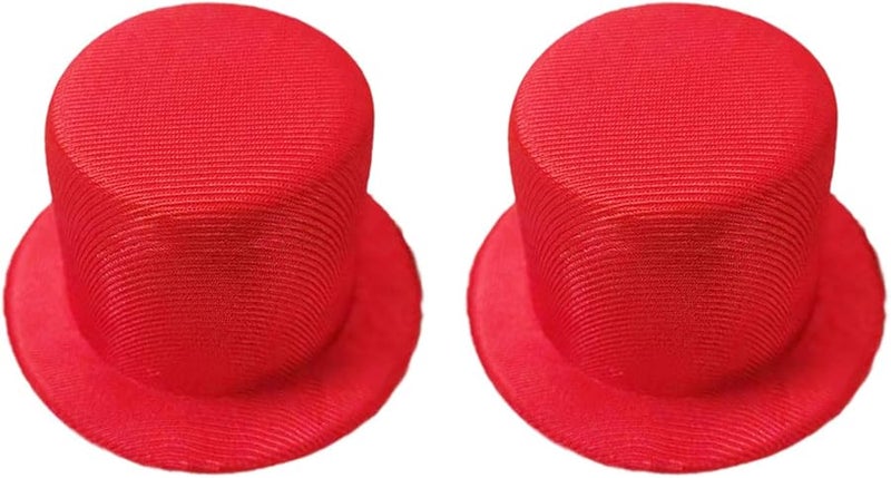 Set Of 2 Doll Hat Fascinator Base Caps In Oily Cloth Bright Red For Roleplay Photography - Image 3